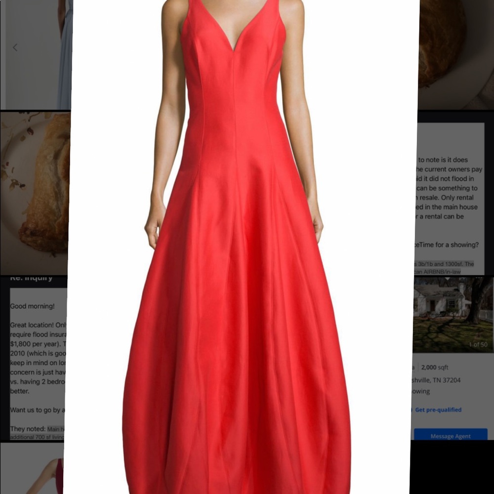 Halston Heritage v neck tulip evening dress
